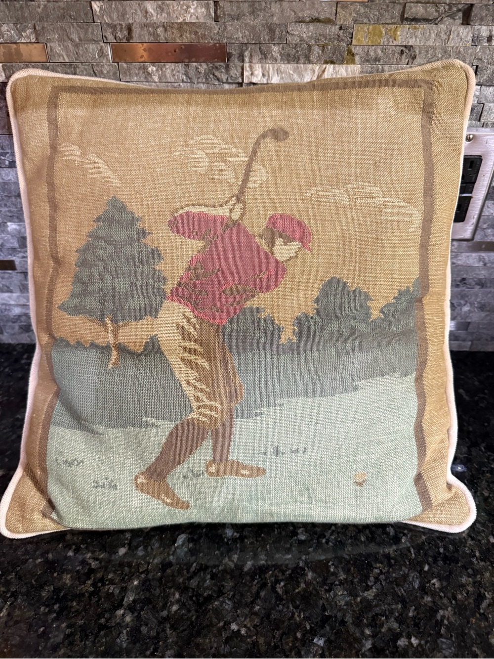Vintage Grandpa Core Golf Player Tapestry Pillow